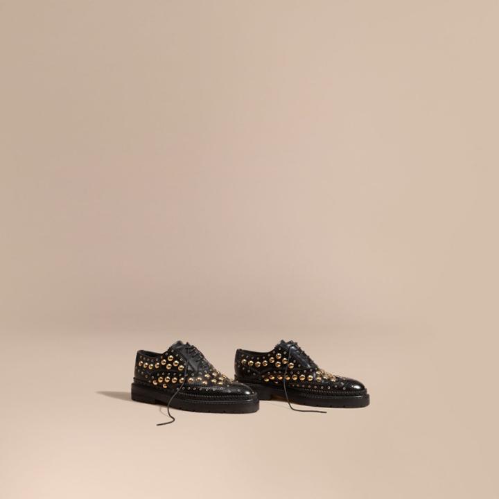 Burberry Burberry Studded Leather Wingtip Brogues, Size: 38, Black