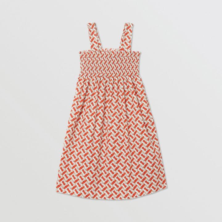 Burberry Burberry Childrens Smocked Monogram Print Cotton Poplin Dress, Size: 10y, Red