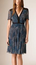 Burberry Brit Pom-pom Detail Silk Crepe Dress