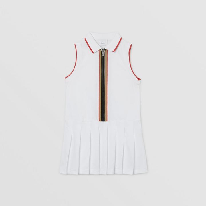 Burberry Burberry Childrens Icon Stripe Detail Cotton Zip-front Polo Dress, Size: 6y, White