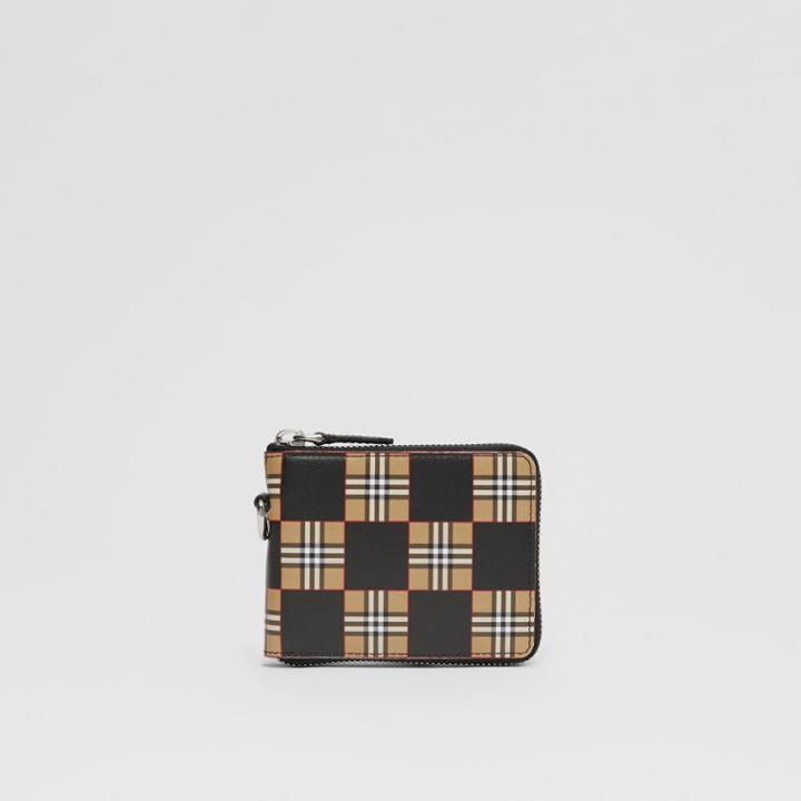 Burberry Burberry Chequer Print Leather Ziparound Wallet, Beige