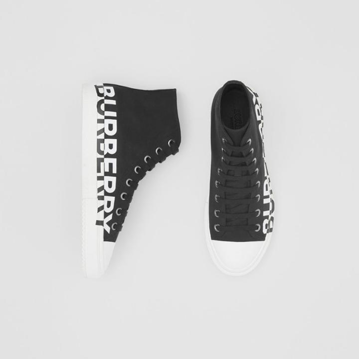 Burberry Burberry Logo Print Cotton Gabardine High-top Sneakers, Size: 41.5, Black