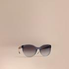 Burberry Burberry Check Detail Round Frame Sunglasses, Blue