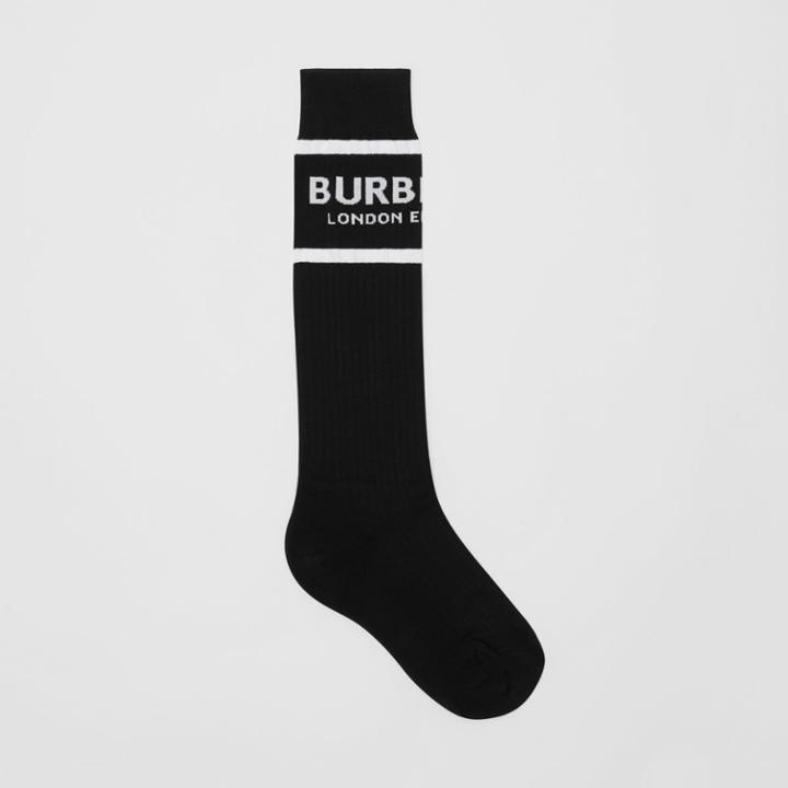 Burberry Burberry Logo Intarsia Cotton Blend Socks, Black