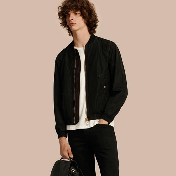 Burberry Lightweight Topstitch Detail Taffeta Bomber Jacket