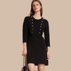 Burberry Burberry Stretch Silk-cotton Knitted Military Dress, Size: Xl, Black