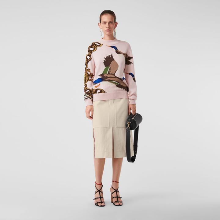 Burberry Burberry Stripe Detail Cotton A-line Skirt, Size: 04, White