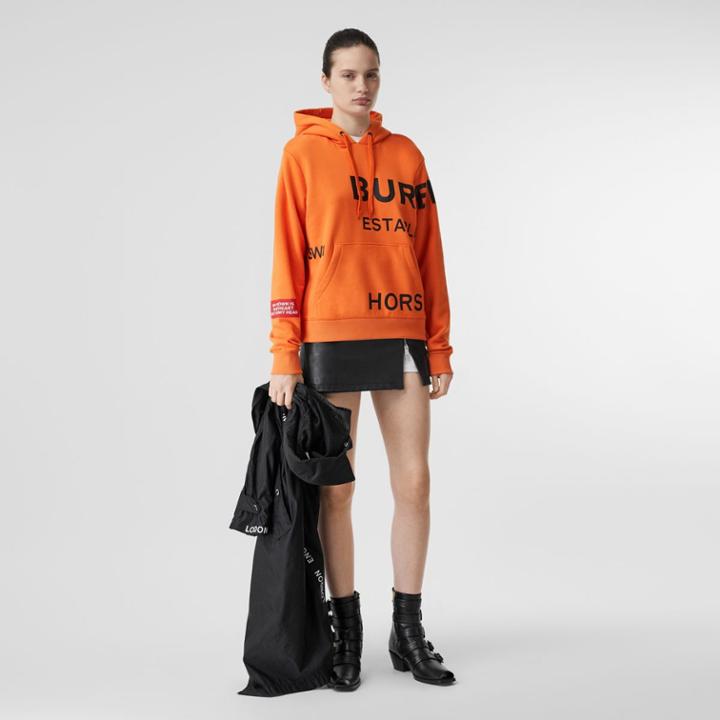 Burberry Burberry Horseferry Print Cotton Oversized Hoodie, Size: M, Orange