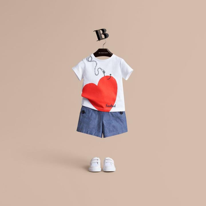 Burberry Burberry Hooked Heart Motif Cotton T-shirt, Size: 9m, White