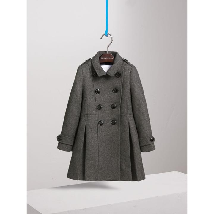 Burberry Burberry Technical Wool Cashmere Double-breasted Coat, Size: 8y, Grey