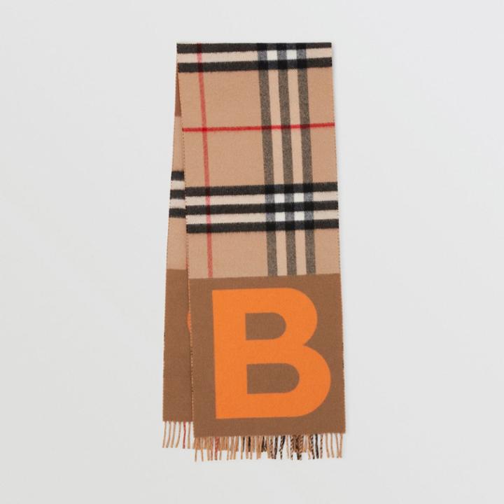Burberry Burberry Check And B Motif Wool Cashmere Scarf, Orange