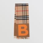 Burberry Burberry Check And B Motif Wool Cashmere Scarf, Orange