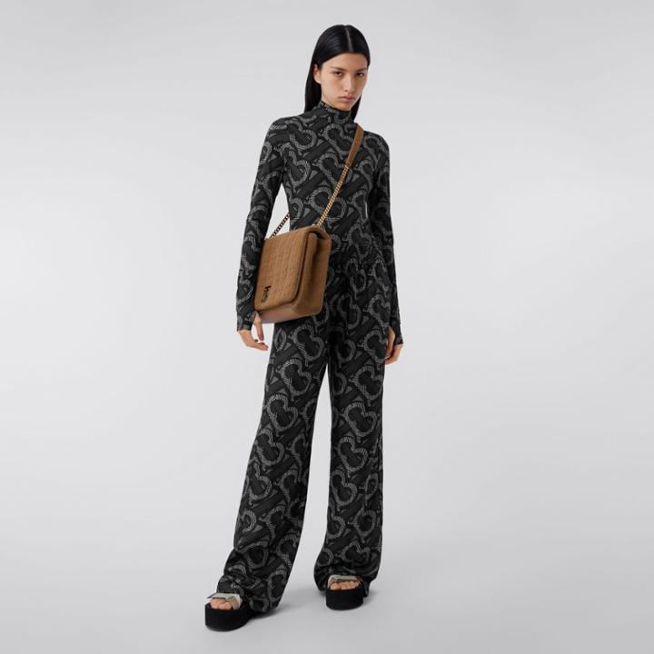 Burberry Burberry Monogram Print Stretch Nylon Turtleneck Bodysuit, Grey