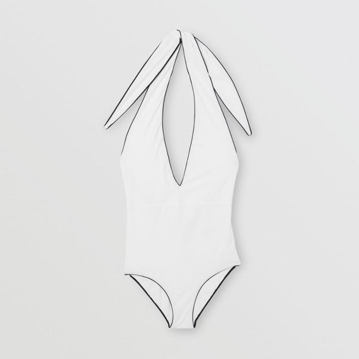 Burberry Burberry Piping Detail Halterneck Swimsuit, White