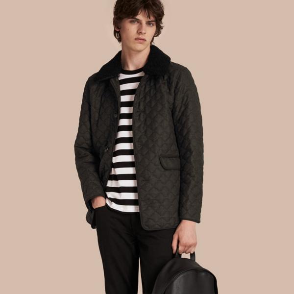 Burberry Quilted Wool Flannel Jacket With Detachable Shearling Collar