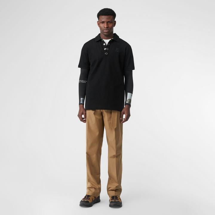 Burberry Burberry Monogram Motif Cotton Piqu Polo Shirt, Black