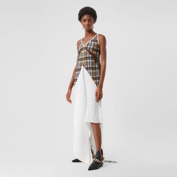 Burberry Burberry Check Panel Satin Pliss Gown, Size: 04