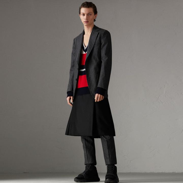 Burberry Burberry Pinstriped Wool Blend Twill Tailored Jacket, Size: 38, Grey