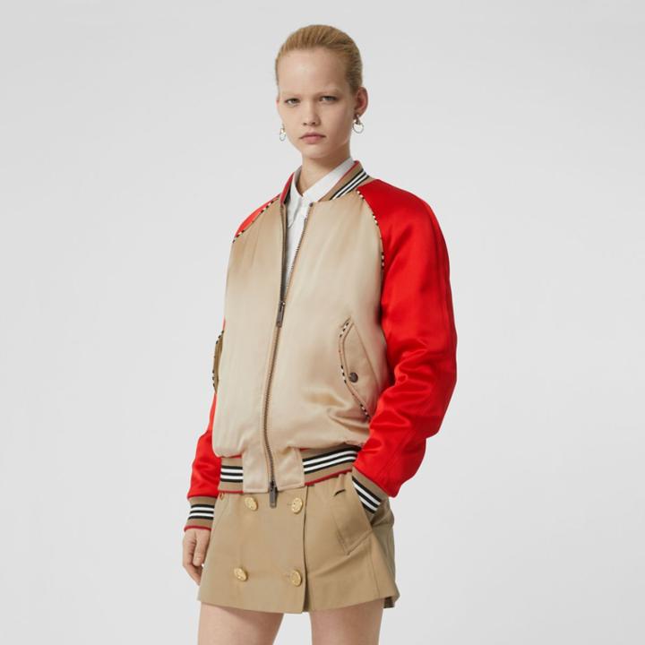 Burberry Burberry Icon Stripe Detail Monogram Motif Bomber Jacket, Size: 04, Yellow