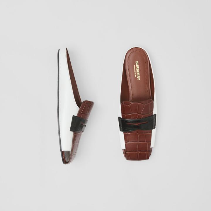 Burberry Burberry Tri-tone Loafer Detail Leather Mules, Size: 38