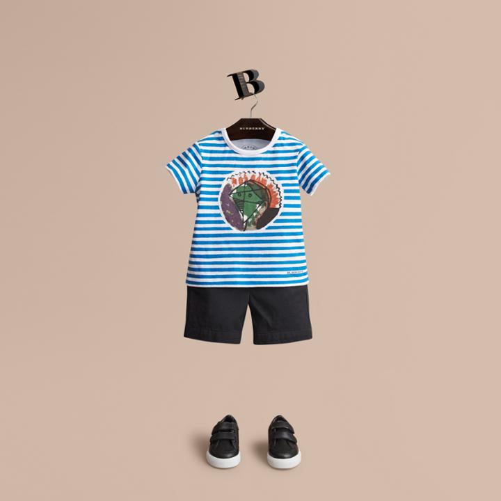 Burberry Burberry Pallas Heads Print Striped Cotton T-shirt, Size: 3y, White