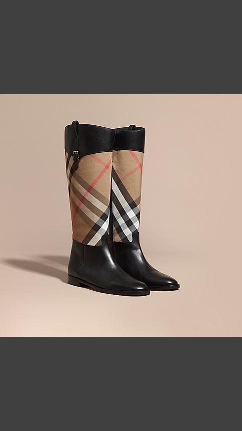 Burberry House Check And Leather Riding Boots