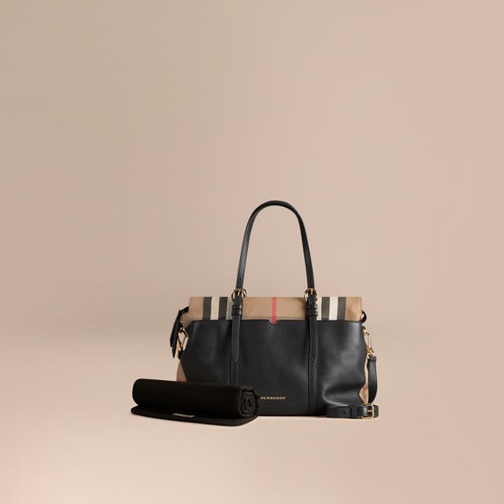Burberry Burberry House Check And Leather Baby Changing Bag, Black