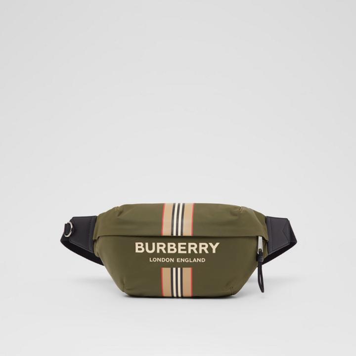 Burberry Burberry Logo And Icon Stripe Print Econyl Sonny Bum Bag, Green