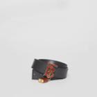 Burberry Burberry Padlock Detail Monogram Motif Leather Belt, Black