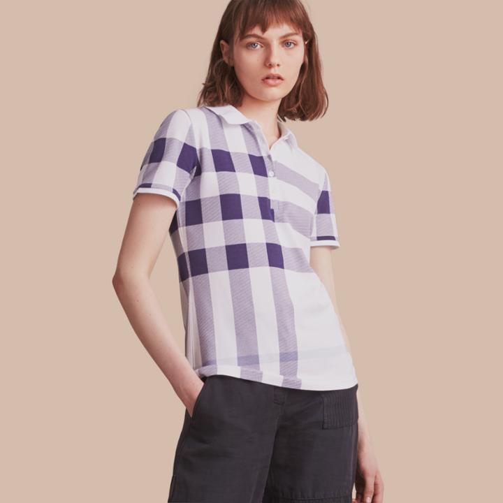 Burberry Burberry Check Stretch Cotton Piqu Polo Shirt, Blue