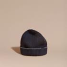 Burberry Burberry Ribbed Cashmere Beanie With Border Detail, Blue