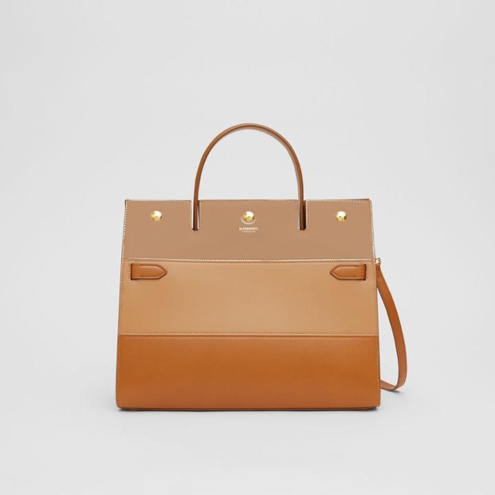 Burberry Burberry Medium Panelled Leather Title Bag, Beige