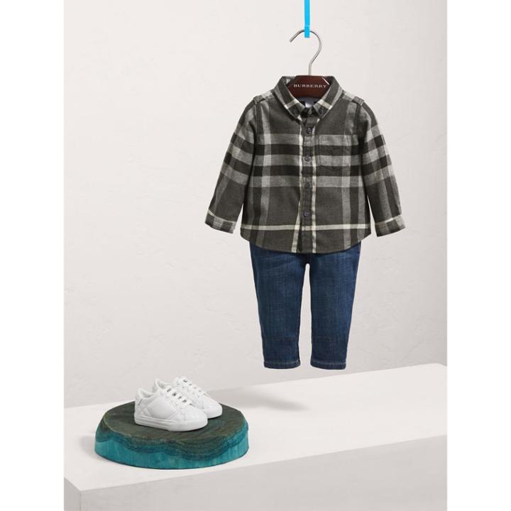 Burberry Burberry Button-down Collar Check Cotton Shirt, Size: 2y, Grey