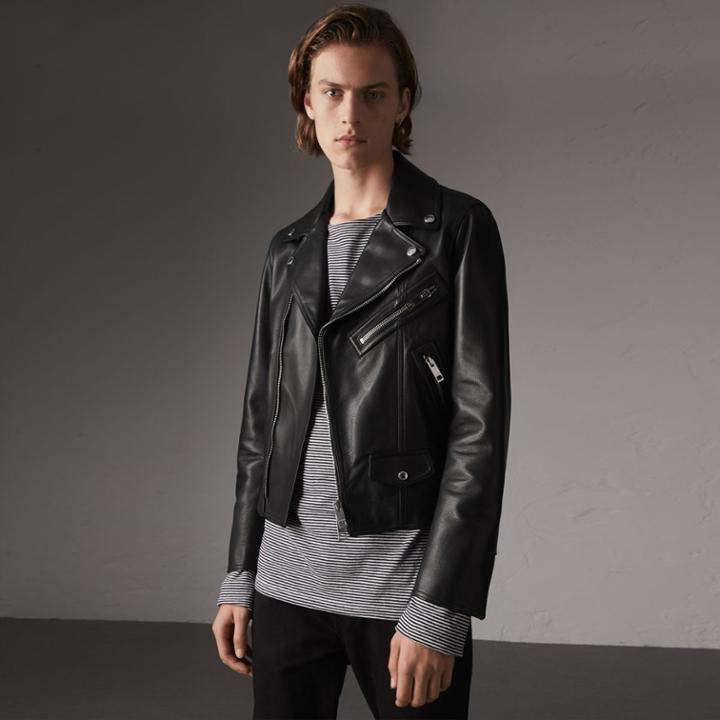 Burberry Burberry Leather Biker Jacket, Size: 40, Black