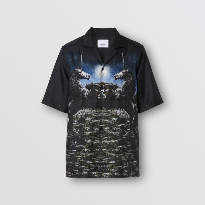 Burberry Burberry Meadow Print Silk Bowling Shirt, Blue