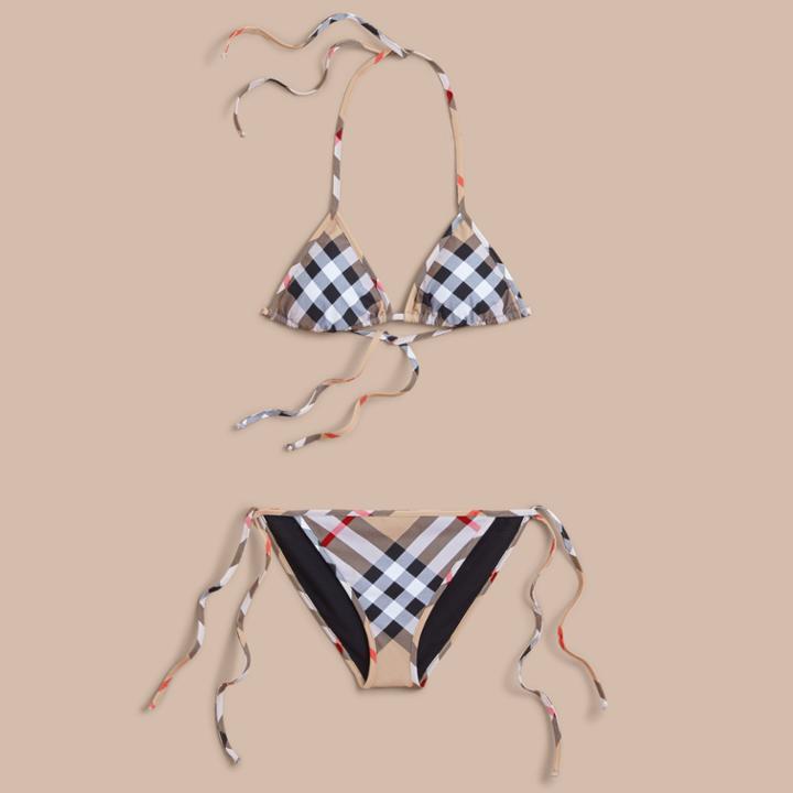 Burberry Burberry Check Triangle Bikini, Size: M, Beige