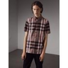 Burberry Burberry Button-down Collar Short-sleeve Check Cotton Shirt, Size: Xs, Purple