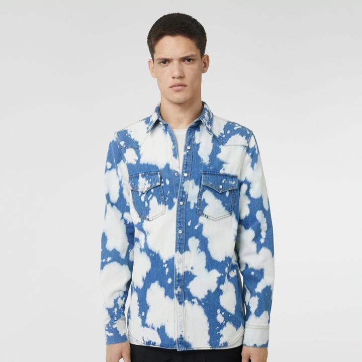 Burberry Burberry Monogram Motif Bleached Denim Shirt, Blue
