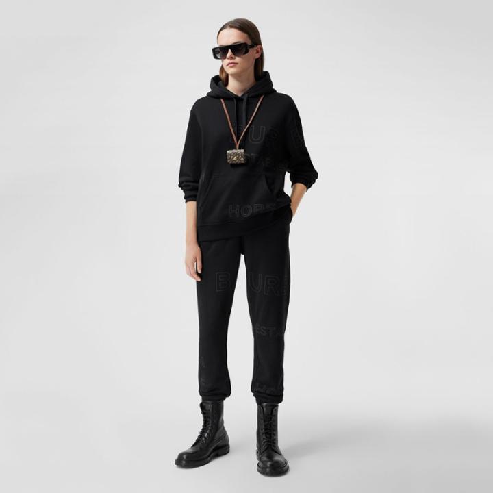 Burberry Burberry Horseferry Print Cotton Jogging Pants, Size: M, Black