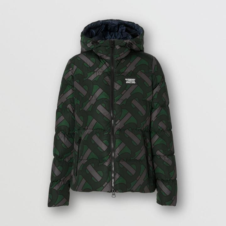Burberry Burberry Monogram Print Hooded Puffer Jacket, Forest Green