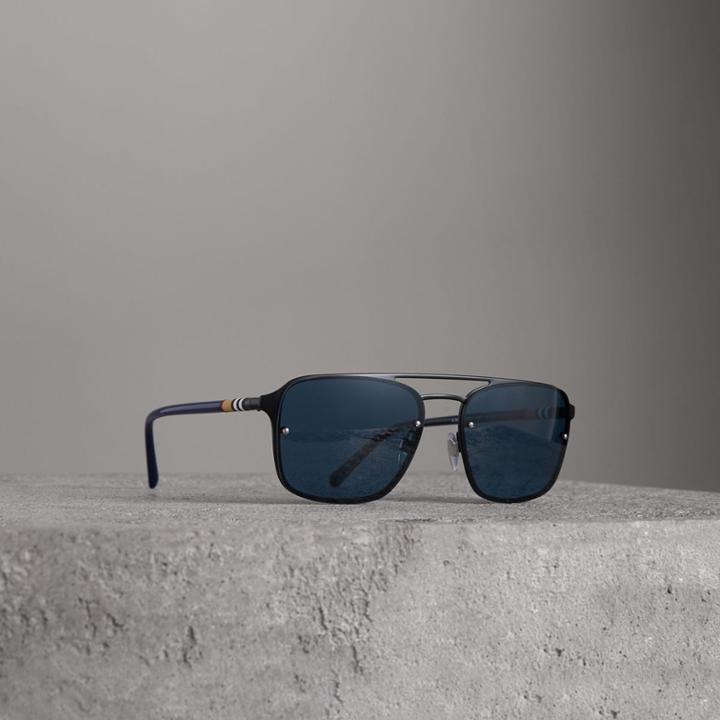 Burberry Burberry Square Frame Metal Sunglasses, Black