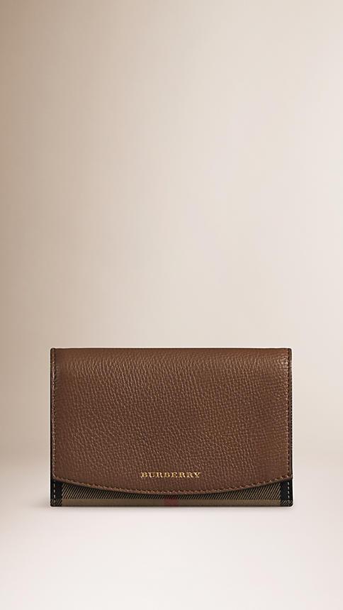 Burberry House Check And Leather Medium Continental Wallet