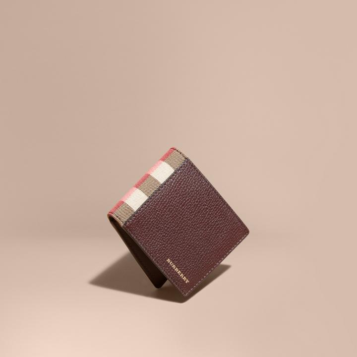 Burberry Burberry Grainy Leather And House Check Folding Wallet, Purple