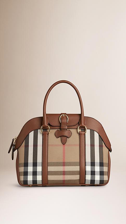 Burberry Medium House Check And Leather Bowling Bag