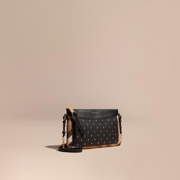 Burberry Riveted Leather And House Check Clutch Bag
