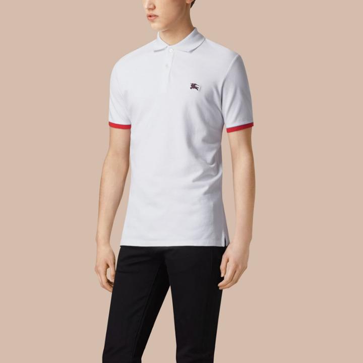 Burberry Burberry Contrast Cuff Cotton Piqu Polo Shirt, Size: M, White
