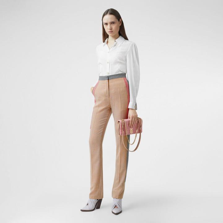 Burberry Burberry Houndstooth Check Wool Tailored Trousers, Size: 0, Brown