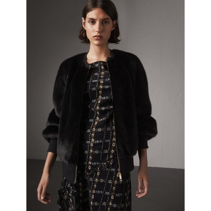 Burberry Burberry Mink Bomber Jacket, Size: 00, Black