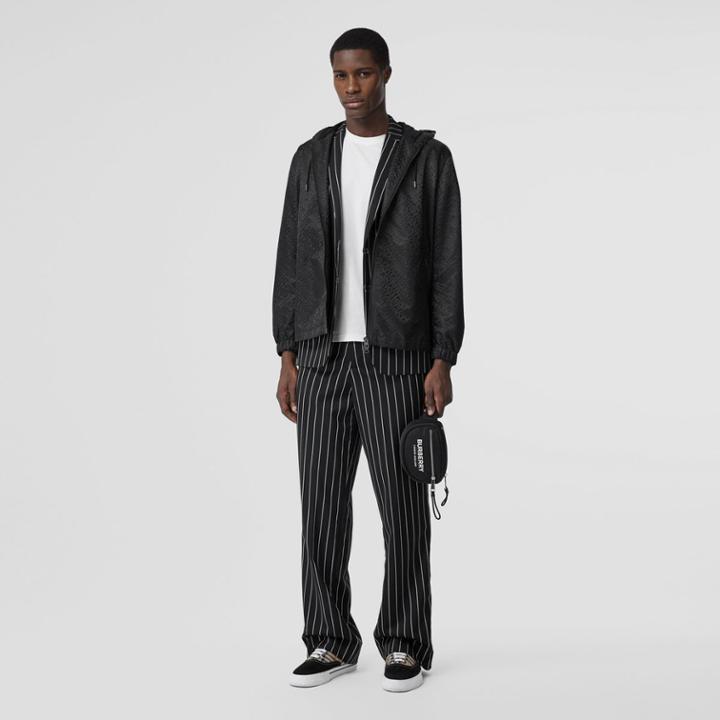 Burberry Burberry Monogram Technical Nylon Jacquard Hooded Jacket, Size: 34, Black