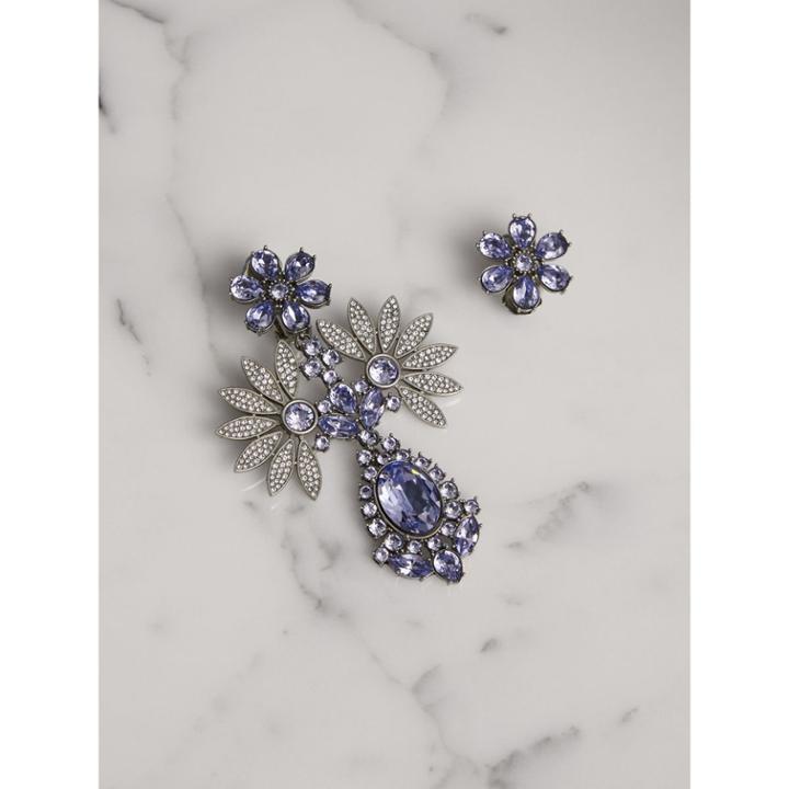 Burberry Burberry Crystal Double-daisy Drop Earring And Stud Set, Purple